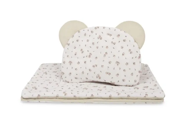 SENSILLO Set do kočárku Rose, bavlněný 54 × 74 cm + polštářek 28 × 36 cm, béžový
