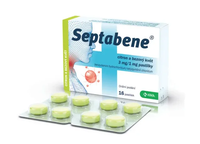 Septabene 3 mg/1 mg citron a bezový květ pastilky, 16 pastilek