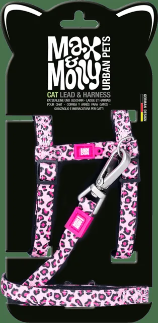 Set postroje a vodítka pro kočky Max & Molly Leopard Pink univerzální velikost