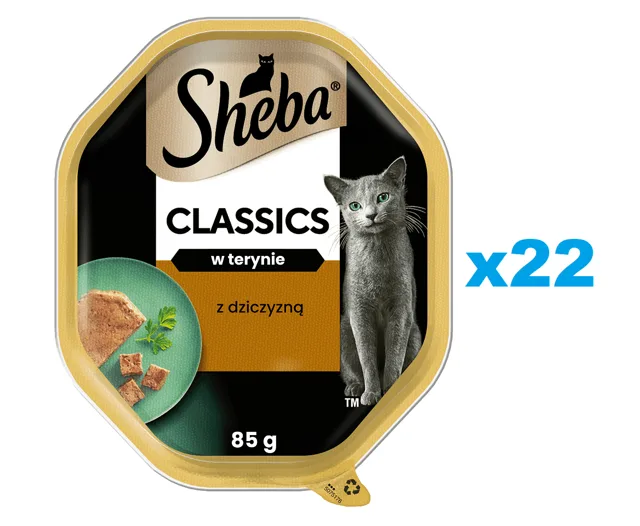 SHEBA Classics 22x85g plato, kompletní mokré krmivo pro dospělé kočky se zvěřinou v terině
