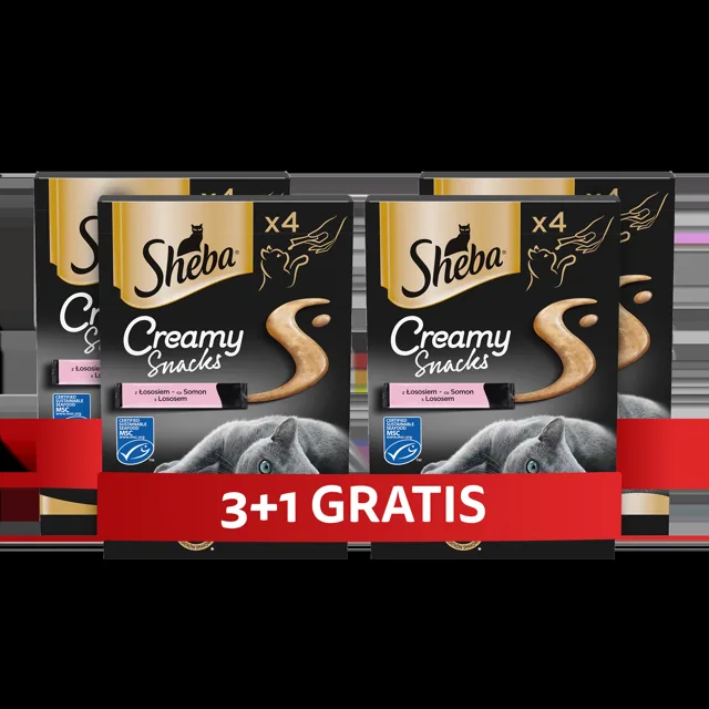 SHEBA Creamy Snacks krémový pamlsek pro kočky s lososem 4 x 4x12g