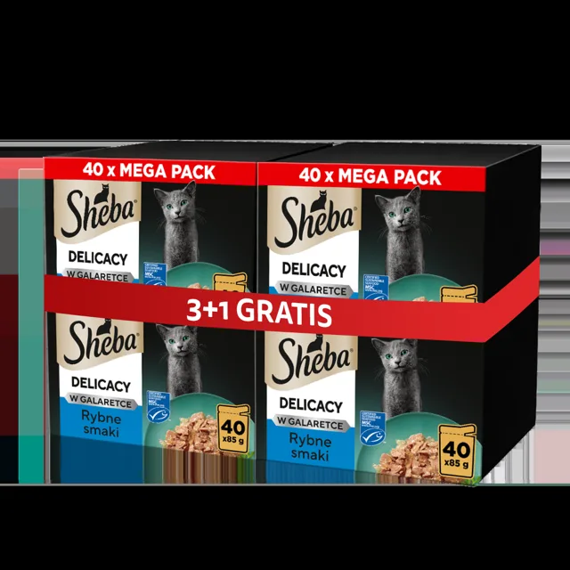 SHEBA Delicacy rybí příchutě v želé 4 x 40x85 g mokré krmivo pro kočky 3+1 ZDARMA