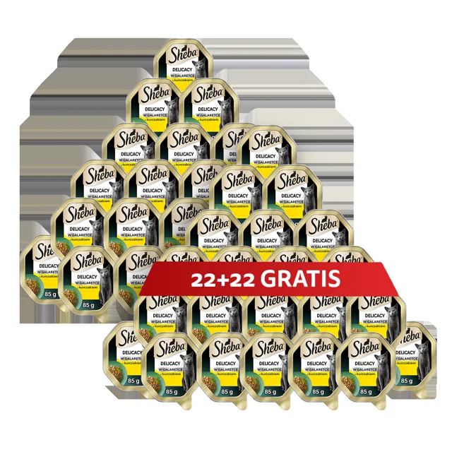 SHEBA Delikatesy s kuřetem v želé 44 x 85 g mokré krmivo pro kočky 22+22 ZDARMA