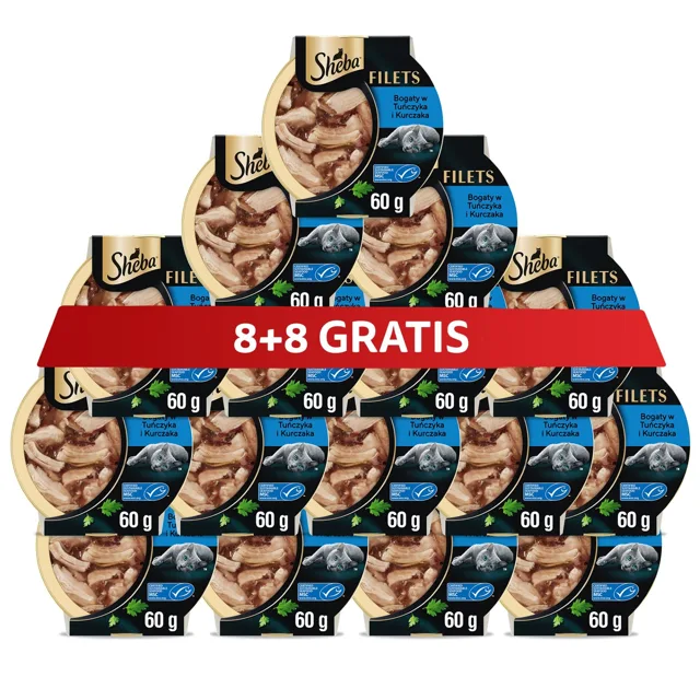 SHEBA Filety s kuřecím masem a tuňákem v omáčce 16 x 60 g mokré krmivo pro kočky 8+8 ZDARMA