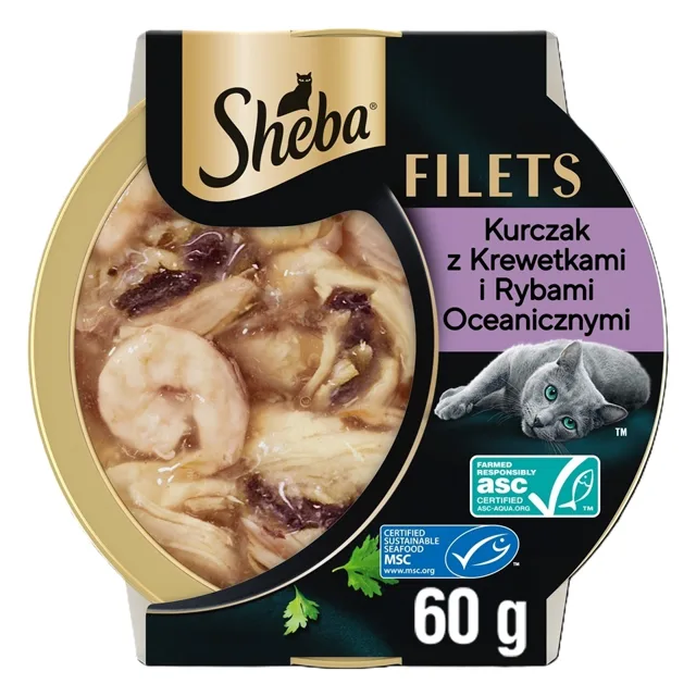SHEBA Filety s kuřecím masem, mořskými rybami a krevetami v omáčce 60 g mokré krmivo pro kočky