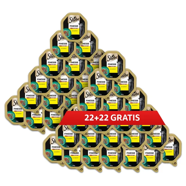 SHEBA Finesse tray 44 x 85 g kompletní mokré krmivo pro dospělé kočky s kuřecím masem v pěně 22+22 ZDARMA
