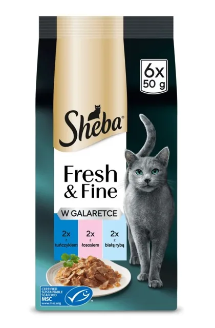 SHEBA Fresh &amp; Fine v želé 6x50g s tuňákem, lososem a bílou rybou, mokré krmivo pro kočky