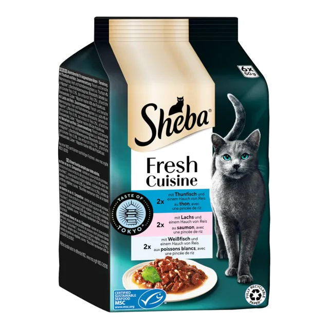 Sheba Fresh Cuisine Taste of Tokyo 6 x 50 g - tuňák, losos a bílá ryba v omáčce
