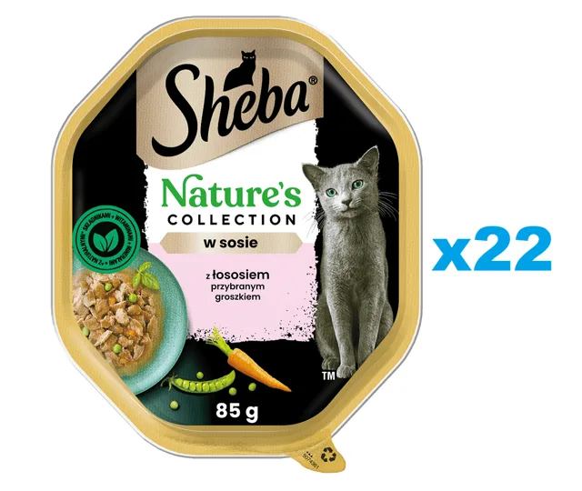 SHEBA Nature’s Collection 22x85 g kompletní krmivo pro dospělé kočky, kousky s lososem zdobené hráškem v omáčce