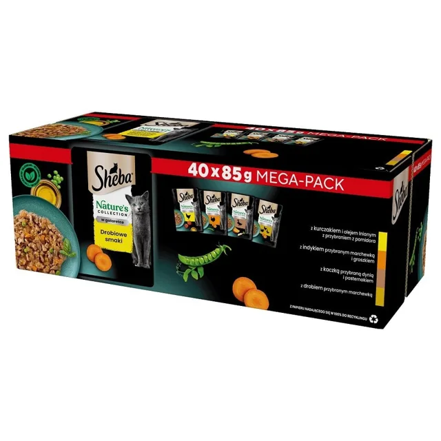 SHEBA Nature’s Collection Drůbeží příchutě 40x85 g želé kousky s kuřecím, krůtím, kachním, drůbežím masem pro dospělé kočky