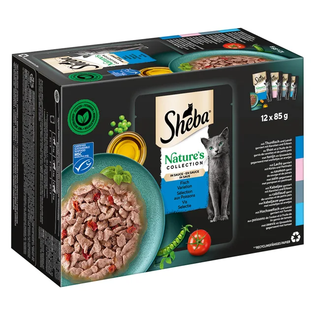 Sheba Nature's Collection v omáčce 12 x 85 g - rybí variace (tuňák, losos, treska, mořské ryby)