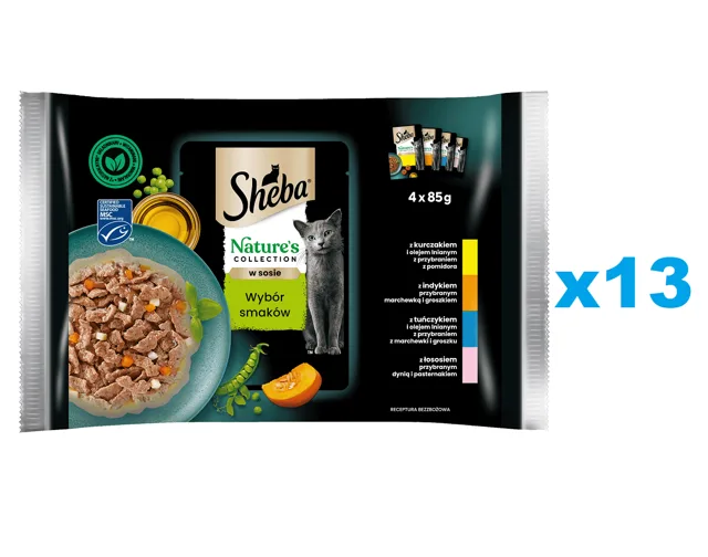 SHEBA Nature’s Collection výběr příchutí 52x85 g kompletní krmivo pro dospělé kočky v omáčce, kousky s kuřecím masem, krůtím, tuňákem, lososem