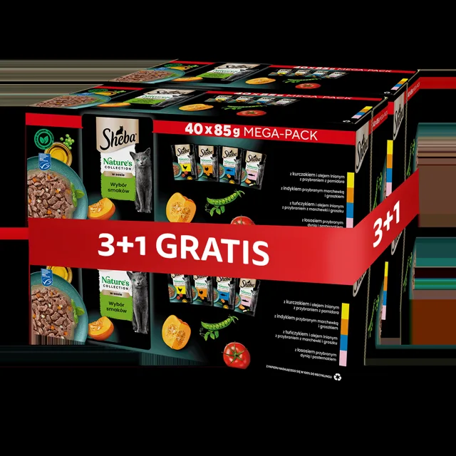 SHEBA Nature’s Collection Výběr příchutí v omáčce kompletní mokré krmivo pro dospělé kočky 4 x 40x85 g 3+1 ZDARMA