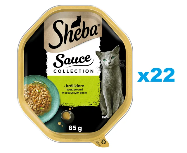 SHEBA Sauce Collection 22x85 g kompletní krmivo pro dospělé kočky, kousky s králíkem a zeleninou v omáčce