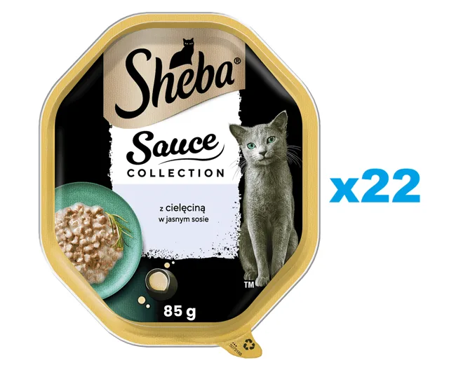 SHEBA Sauce Collection tác 22x85 g kompletní mokré krmivo pro dospělé kočky, kousky s telecím masem v omáčce