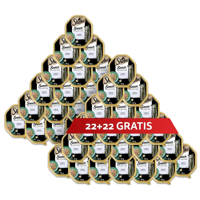 SHEBA Sauce Collection Tray 44 x 85 g kompletní mokré krmivo pro dospělé kočky kousků s telecím masem v omáčce 22+22 ZDARMA