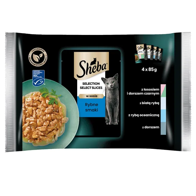 SHEBA Selection in Sauce mix rybích příchutí v omáčce 4x 85 g
