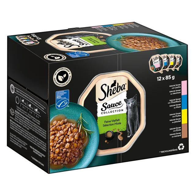 Sheba variace megabalení mističky 12 x 85 g - Sauce Lover (losos; tuňák; kuřecí; kachna)