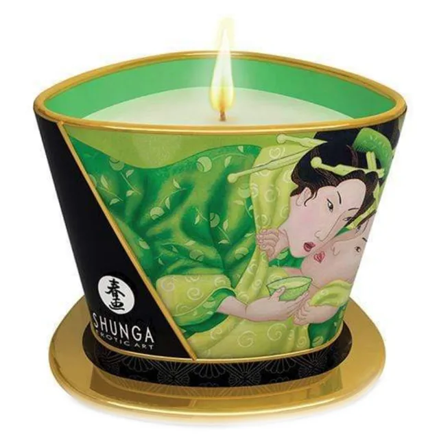 Shunga Libido stimulující masážní svíčka Relaxing Green Tea
