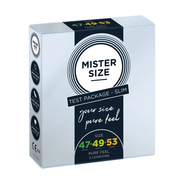 Shunga Pure Feel - Testovací balíček Slim - Kondomy 47, 49, 53 mm - 3 kusy