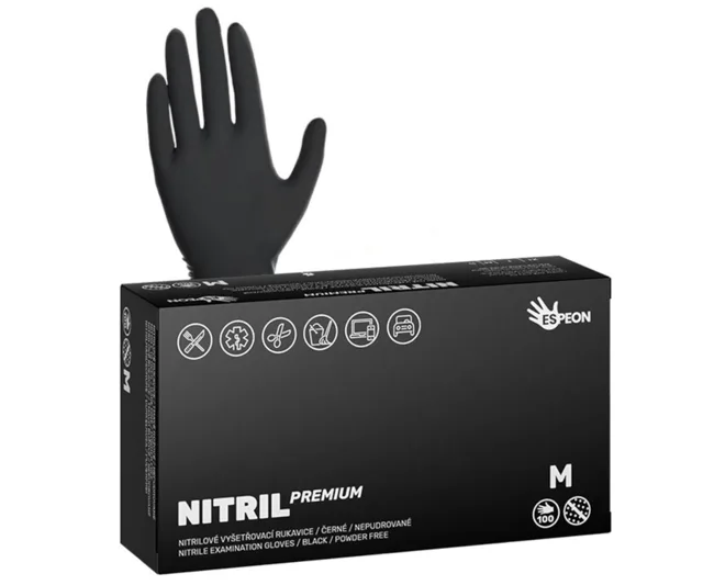 Silné nitrilové rukavice Espeon Nitril Premium - 100 ks, černé, velikost M (100026) + dárek zdarma