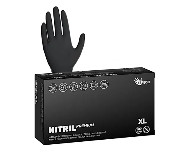 Silné nitrilové rukavice Espeon Nitril Premium - 100 ks, černé, velikost XL (100028) + dárek zdarma