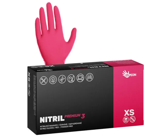 Silné nitrilové rukavice Espeon Nitril Premium 3 - 100 ks, červené, velikost XS (100157) + dárek zdarma