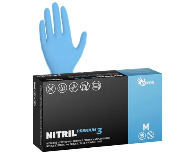 Silné nitrilové rukavice Espeon Nitril Premium 3 - 100 ks, modré, velikost M (100108) + dárek zdarma