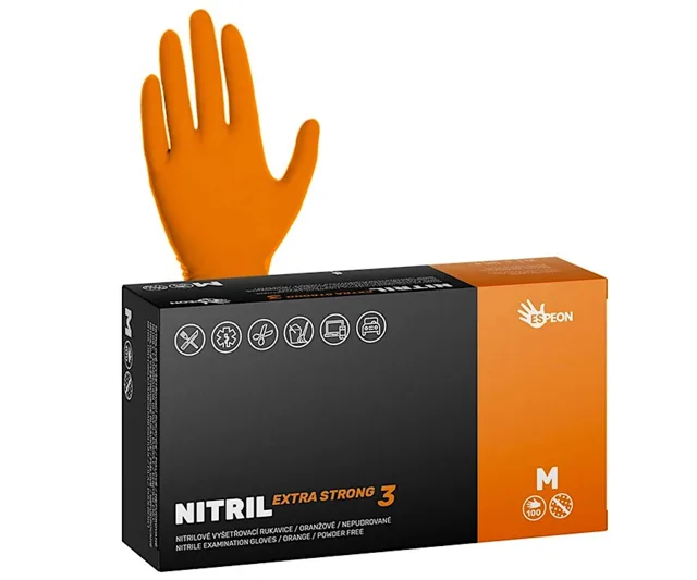 Silné nitrilové zdrsněné rukavice Espeon Nitril Extra Strong 3 - 100 ks, oranžové, velikost M (100064) + dárek zdarma