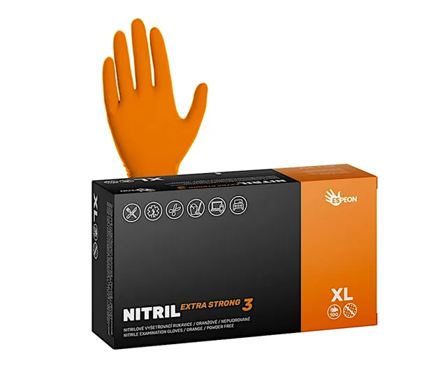 Silné nitrilové zdrsněné rukavice Espeon Nitril Extra Strong 3 - 100 ks, oranžové, velikost XL (100066) + dárek zdarma