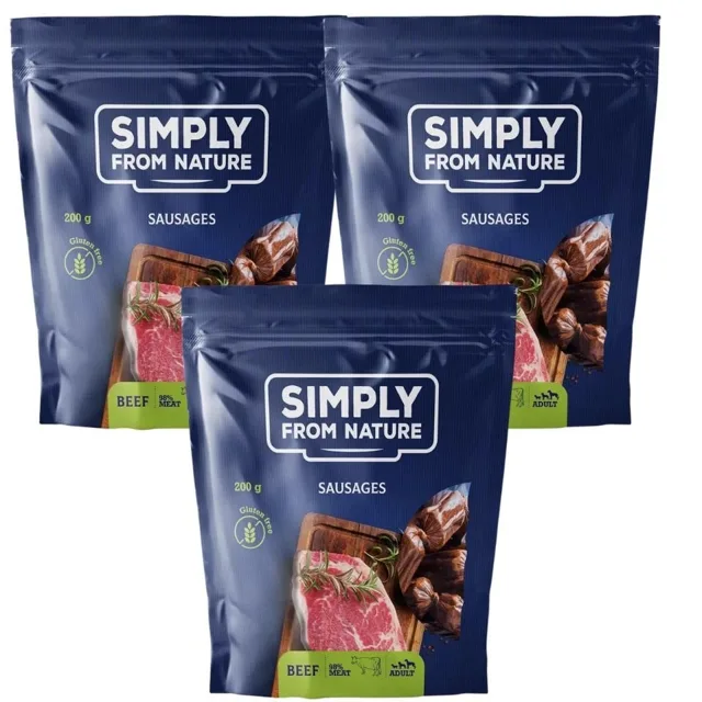 SIMPLY FROM NATURE Klobásky pro psy s hovězím masem 3 x 200 g