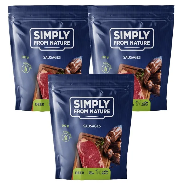SIMPLY FROM NATURE Klobásky pro psy s jelením masem 3 x 200 g