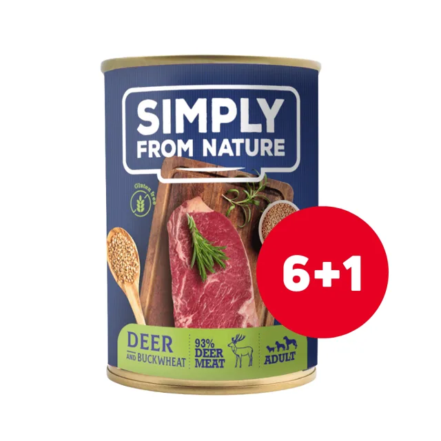 SIMPLY FROM NATURE konzerva pro psy Jelen s pohankou 6 x 400 g + 1 ZDARMA