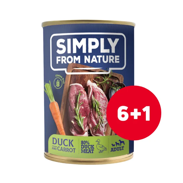 SIMPLY FROM NATURE konzerva pro psy Kachna s mrkví 6 x 400 g + 1 ZDARMA