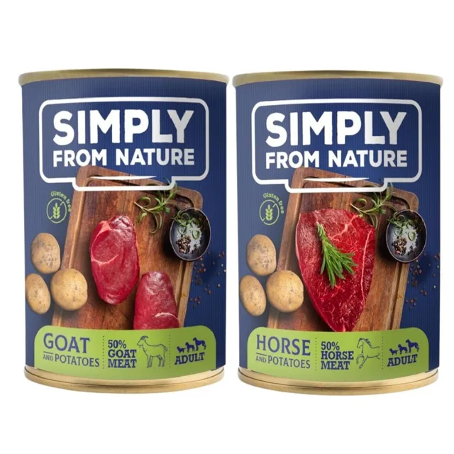 SIMPLY FROM NATURE Kozí maso a brambory + Koňské maso a brambory 400 g x 12ks