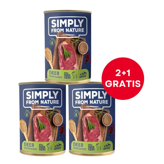 SIMPLY FROM NATURE Mokré krmivo pro psy Jelen s pohankou 400 g (2+1 ZDARMA)