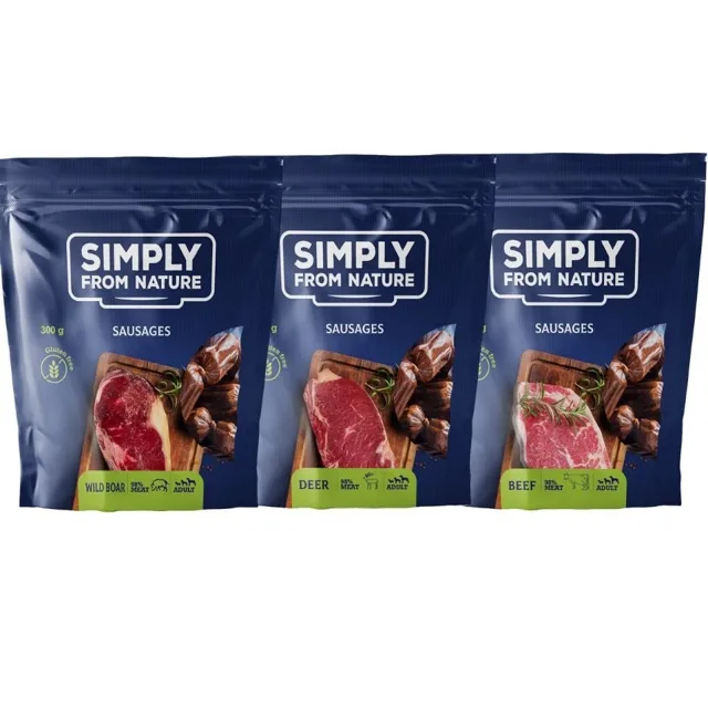 SIMPLY FROM NATURE Přírodní klobásky pro psy MIX PŘÍCHUTÍ 300 g x 3ks