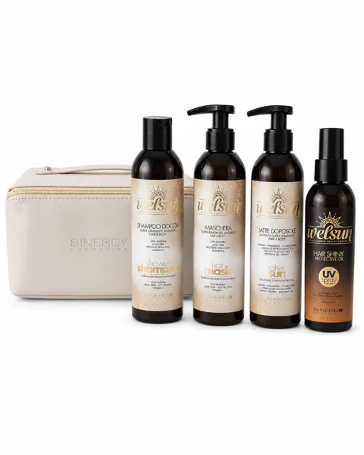 Sinergy Cosmetics Sinergy Welsun Set Hair & Body - Letní balíček na vlasy šampon - maska - uv sprej - mléko