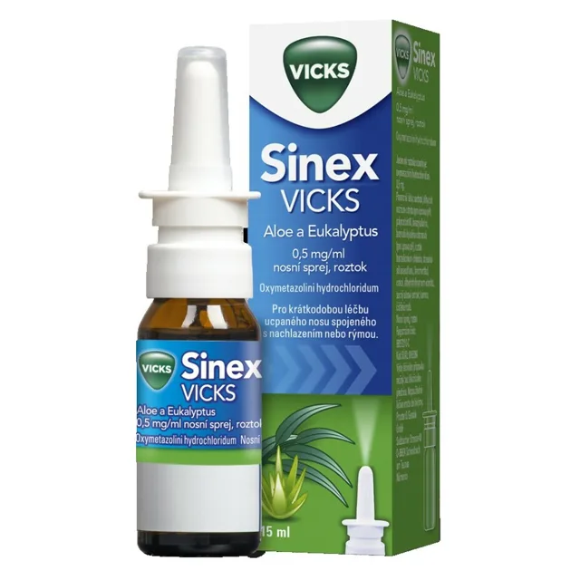 SINEX Vicks aloe a eukalyptus 0,5 mg/ml nosní sprej, roztok 15 ml