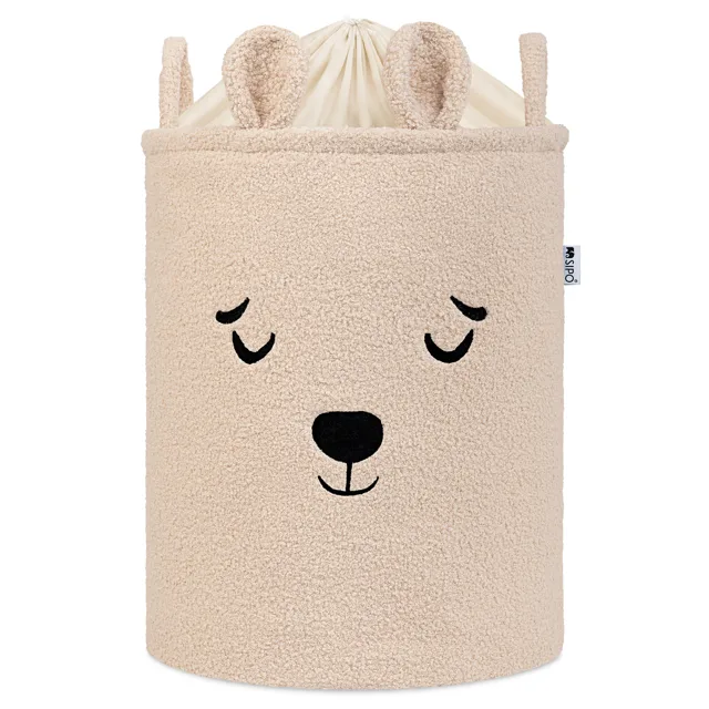 SIPO Koš na hračky Premium Bouclé se šňůrkou / 43 l, Bear (Beige)