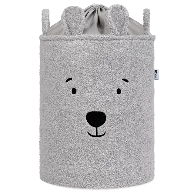SIPO Koš na hračky Premium Bouclé se šňůrkou / 43 l, Bear (Grey)
