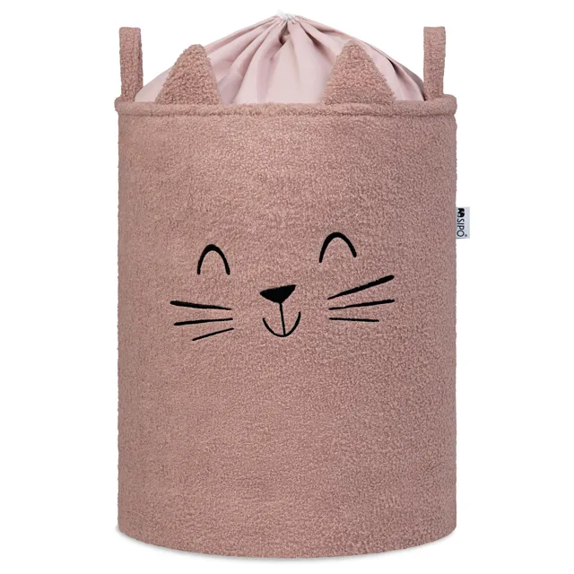 SIPO Koš na hračky Premium Bouclé se šňůrkou / 43 l, Cat (Pink)