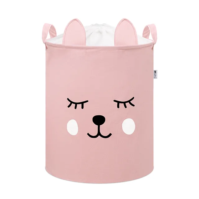 SIPO Koš na hračky se šňůrkou, skládací bavlněný / 43 l, Teddy Bear Pink