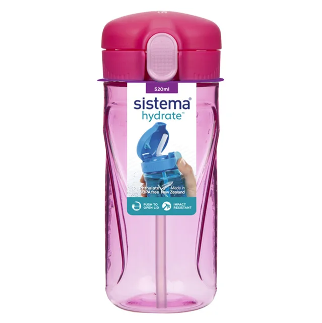 SISTEMA Láhev Quick Flip Top s brčkem růžová 520 ml