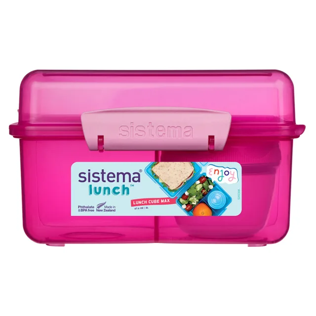 SISTEMA Lunch krabička 3 komory a kelímek růžová 2 l