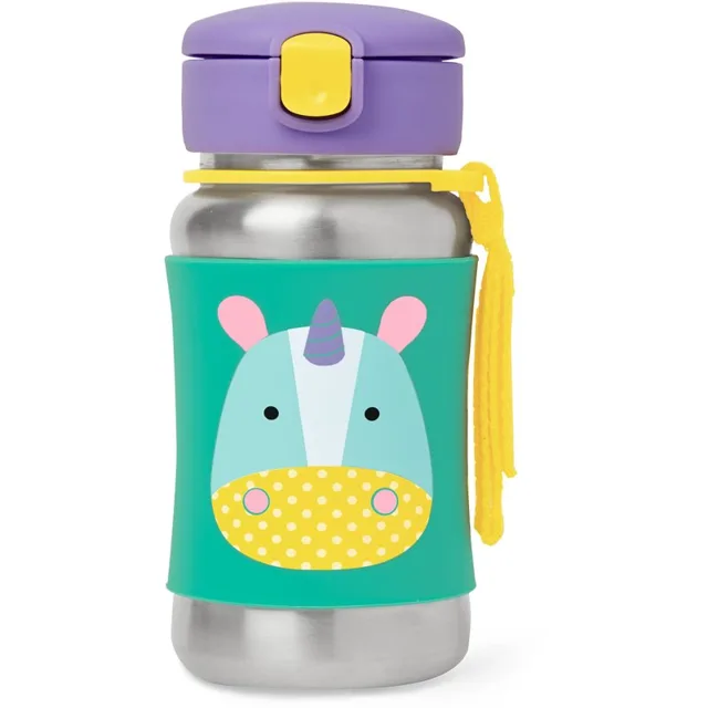 Skip Hop Zoo Straw Bottle nerezová láhev na vodu s brčkem Unicorn 12 m+ 1 ks