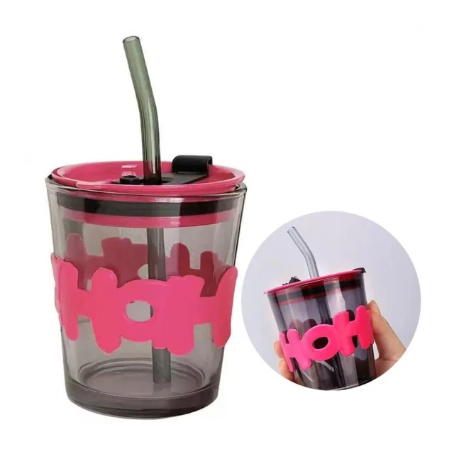 Skleněný pohár s brčkem a uzávěrem - 300 ml