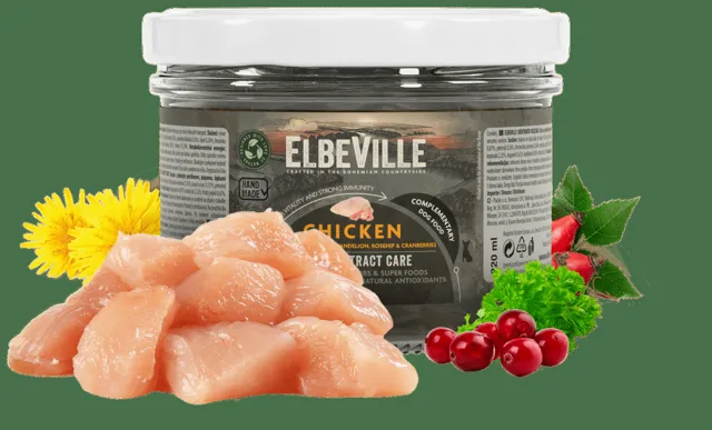 Sklenice Elbeville Urinary Tract Care kuře s petrželí, pampeliškou, šípkem a brusinkami 220ml