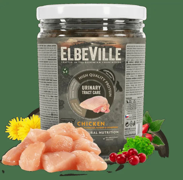 Sklenice Elbeville Urinary Tract Care kuře s petrželí, pampeliškou, šípkem a brusinkami 440ml