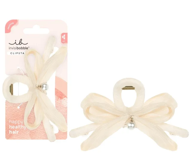 Skřipec do vlasů s mašlí a perličkou Invisibobble Clipstar L Ballet Core - krémový + dárek zdarma
